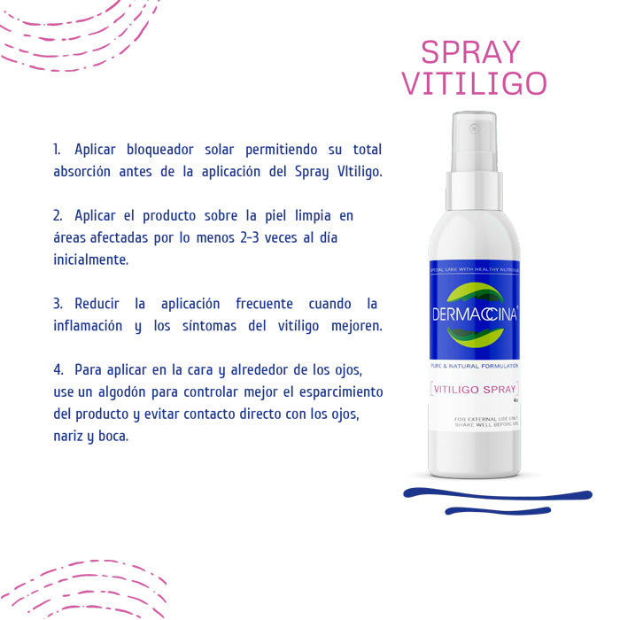 Sigue las instrucciones de Dermaccina Spray Vitiligo para obtener los mejores resultados  Dcto 46%Off