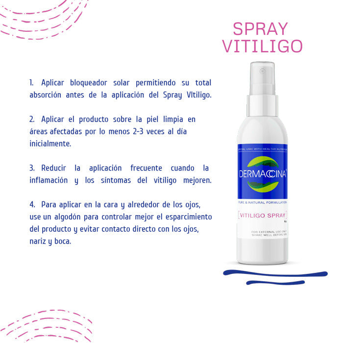 Sigue las instrucciones de Dermaccina Spray Vitiligo para obtener los mejores resultados  Dcto 33%Offf
