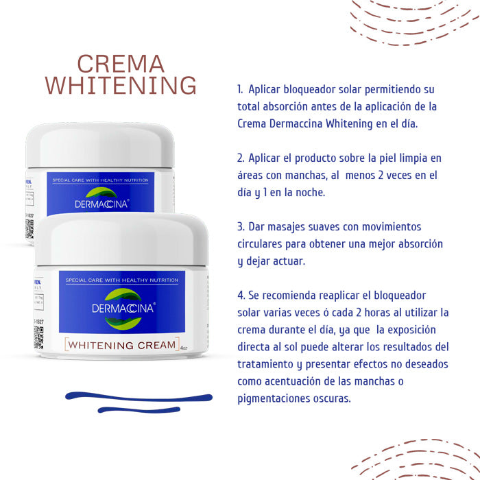 Sigue las instrucciones de Dermaccina Cream Whitening para obtener los mejores resultados  Dcto 33%Off